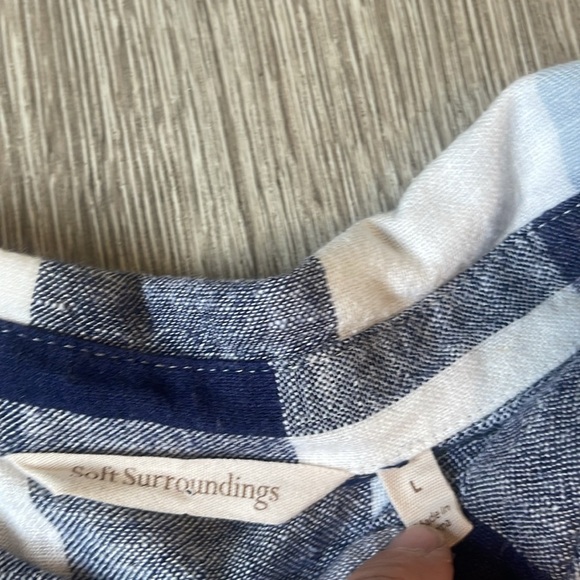 Soft Surroundings Carreaux Back Zip Linen Blend Plaid Shirt Blue White large - Picture 4 of 8
